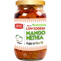 India's Nature Low Sodium Mango Methia Pickle in Olive Oil - 500 Gm (1.1 Lb)