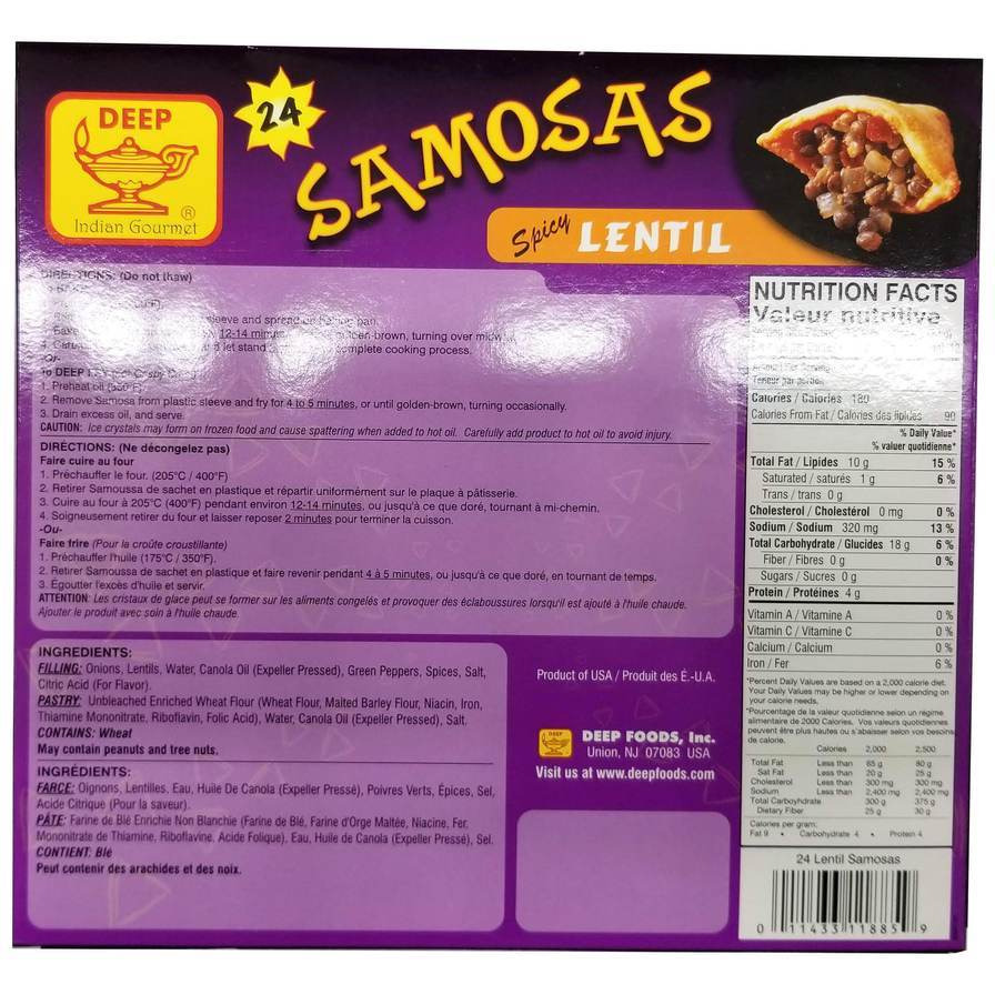 Deep Samosas Spicy Lentil 24 Pc - 22.4 Oz