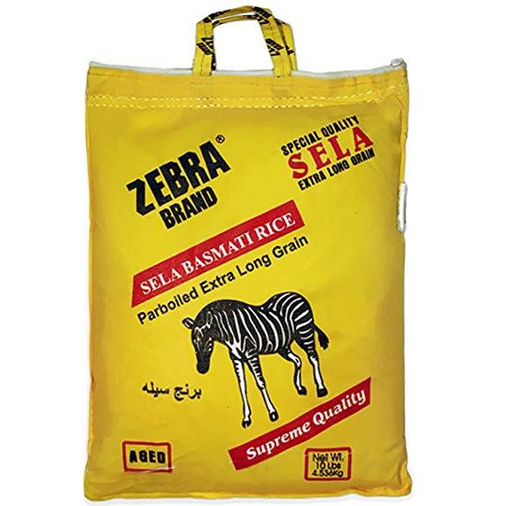 Zebra Sela Parboiled Extra Long Grain Basmati Rice - 10 Lb (4.5 Kg)