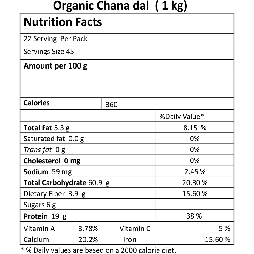Just Organik Organic Chana Dal - 2 Lb (908 Gm)