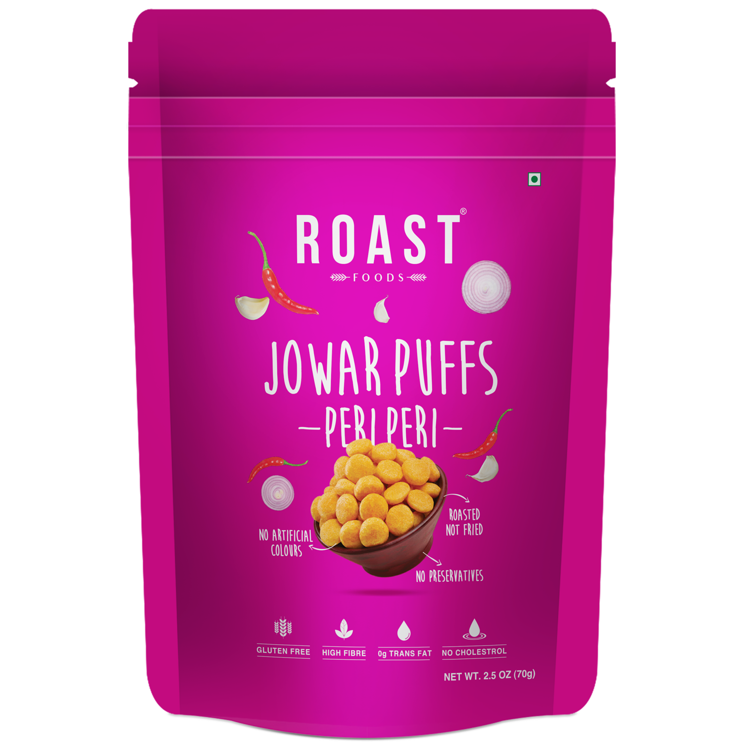 Roast Foods Jowar Sorghum Puffs Peri Peri - 70 Gm (2.5 Oz)