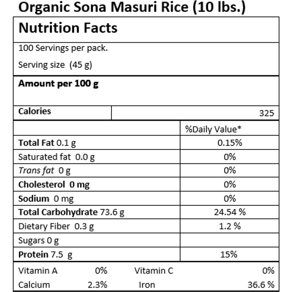 Just Organik Organic Hand Pounded Sona Masoori Rice - 10 Lb (4.5 Kg)