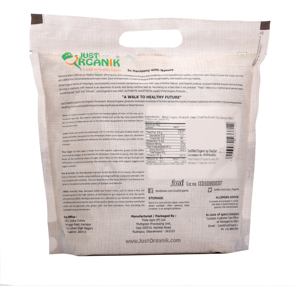 Just Organik Organic Gluten Free Chapati Flour Atta - 10 Lb (4.5 Kg)