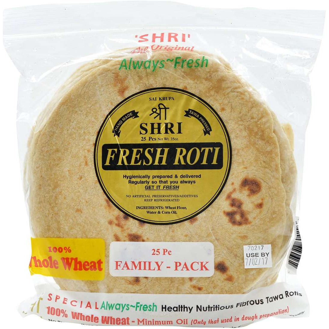 Shri Whole Wheat Roti Small Family Pack - 25 Pc