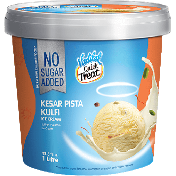 Vadilal No Sugar Kesar Pista Kulfi Ice Cream - 1 Lt (33.8 Fl Oz)