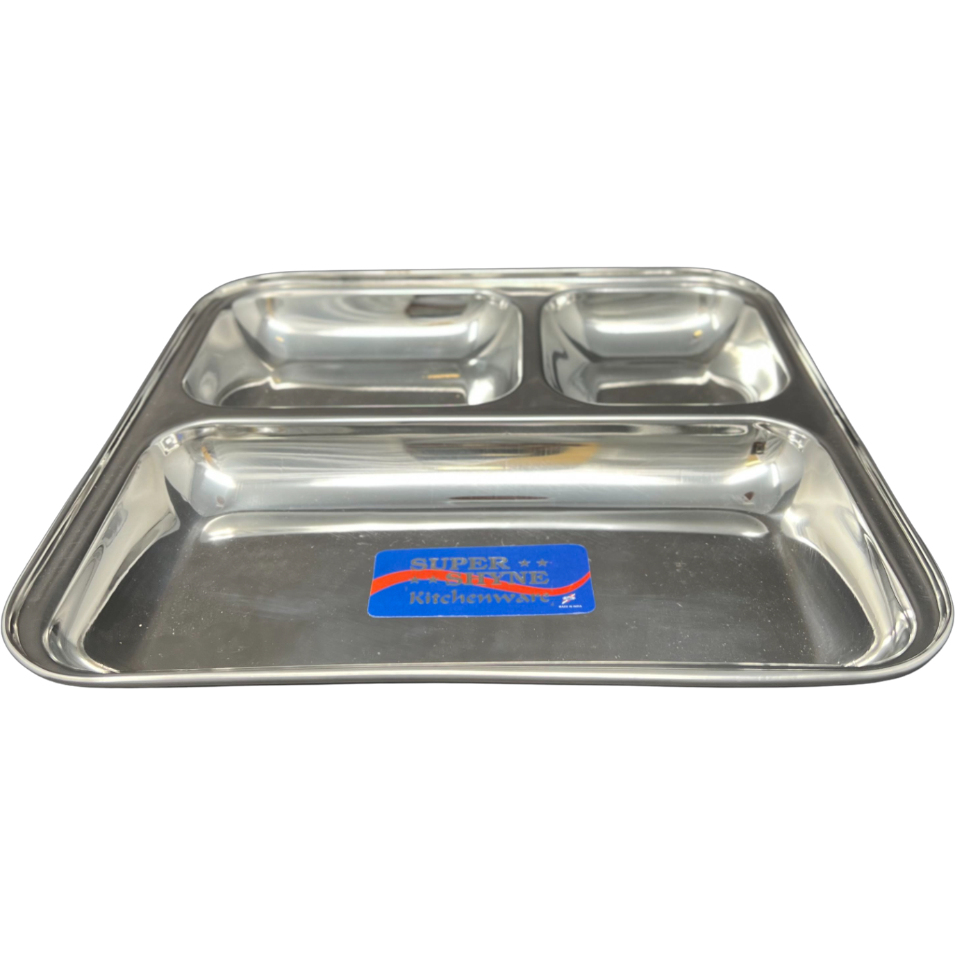 Super Shyne Stainless Steel 3 Section Square Lunch Tray - 9.5 In