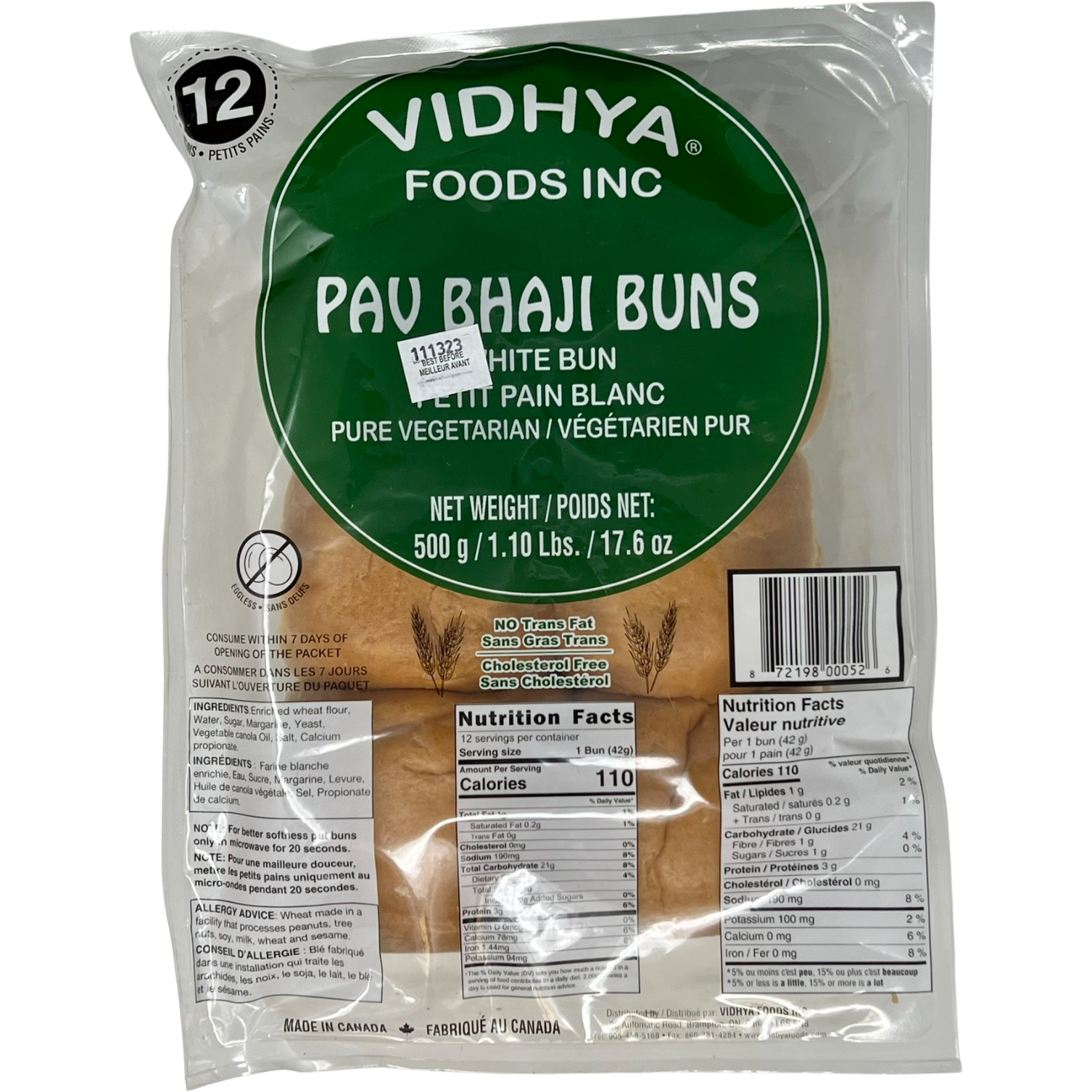 Vidhya Pav Bhaji Buns 12 Pc - 500 Gm (1.10 Lb)