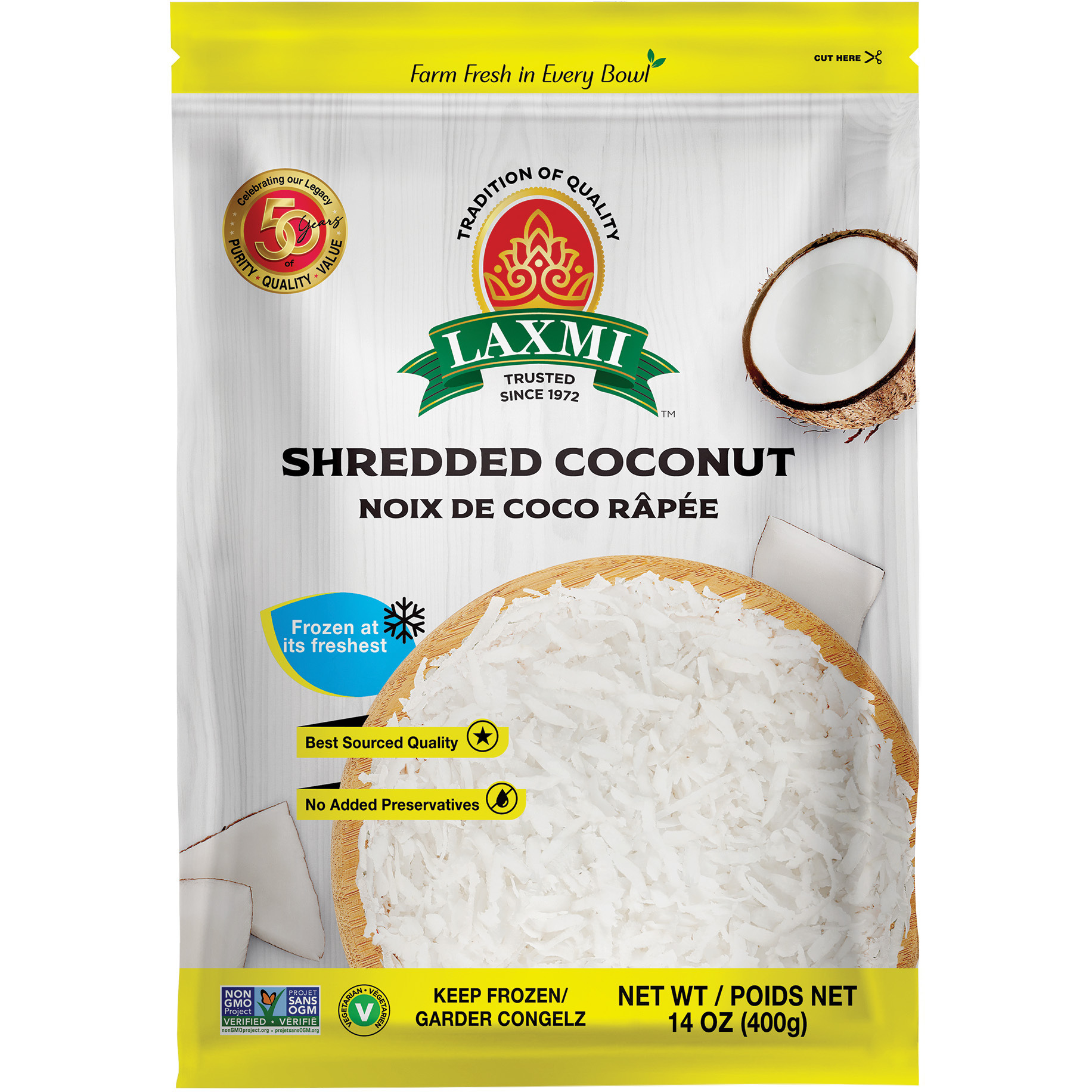 Laxmi Frozen Shredded Coconut - 400 Gm (14 Oz)