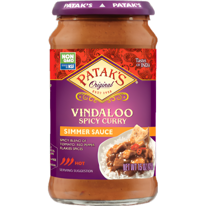 Patak's Vindaloo Spicy Curry Simmer Sauce Hot - 15 Oz (425 Gm)