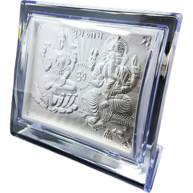 999 Pure Silver Laxmi Ji Ganesh Ji Photo Frame - 4.5 In x 3.5 In