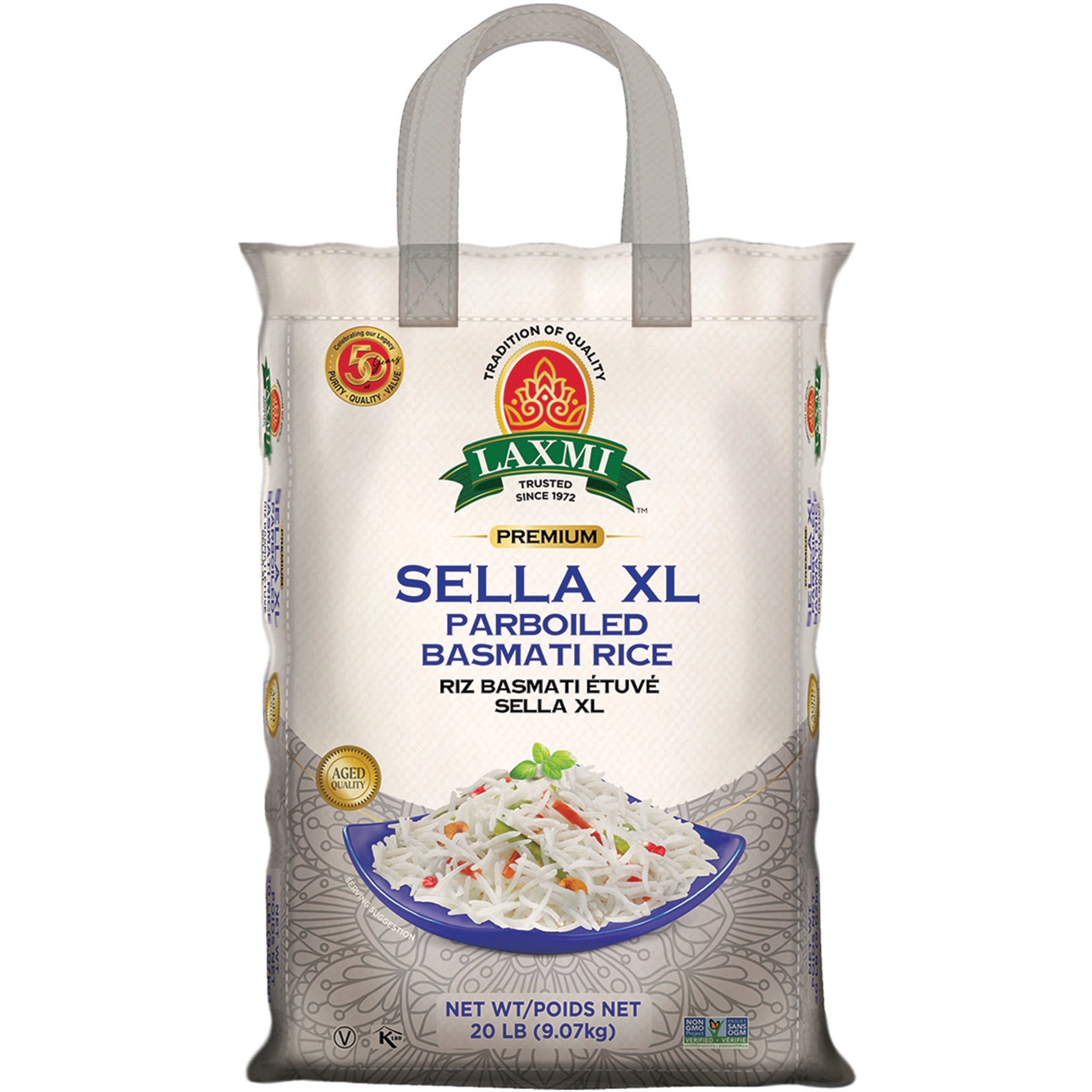 Laxmi Sella XL Parboiled Basmati Rice - 20 Lb (9.07 Kg)