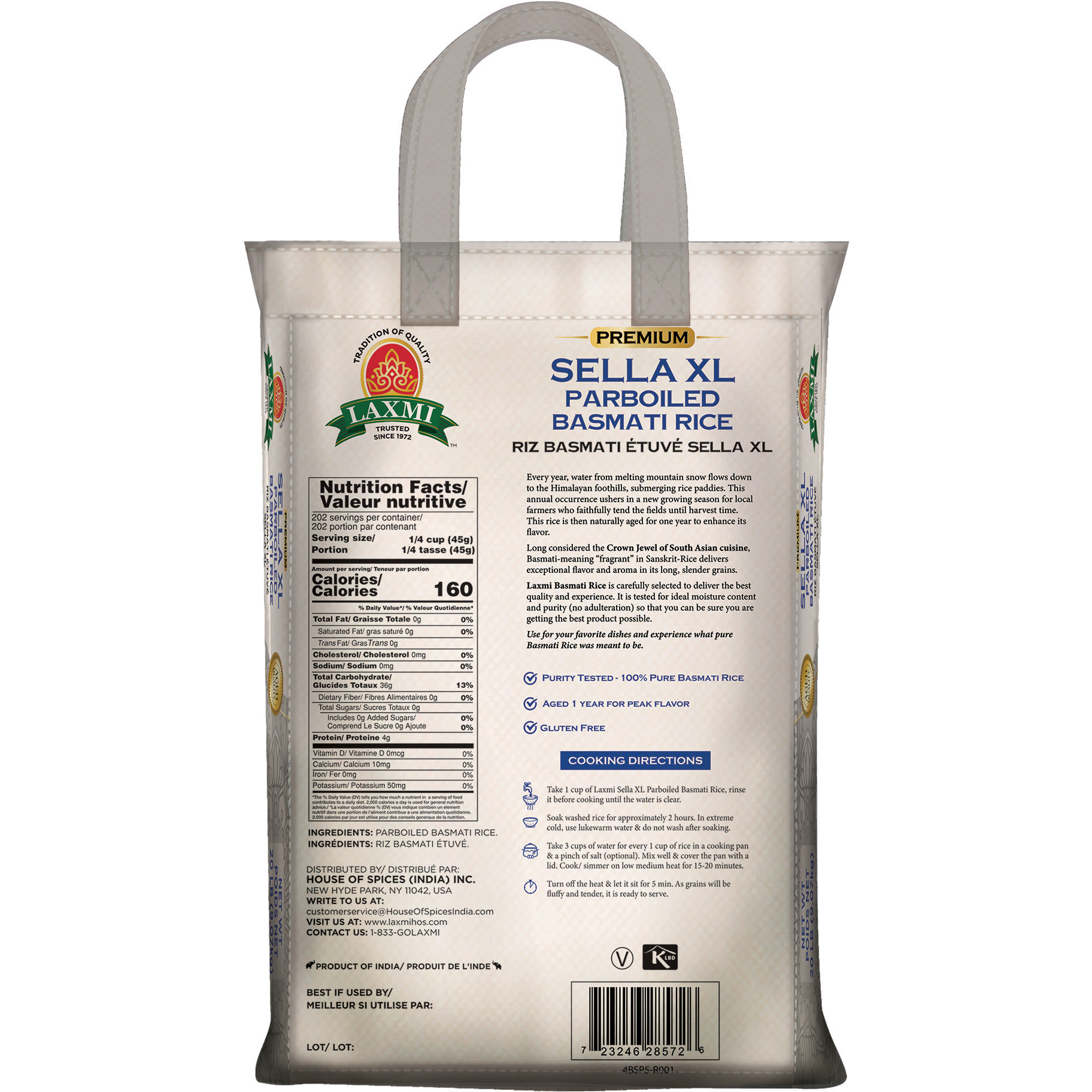 Laxmi Sella XL Parboiled Basmati Rice - 20 Lb (9.07 Kg)