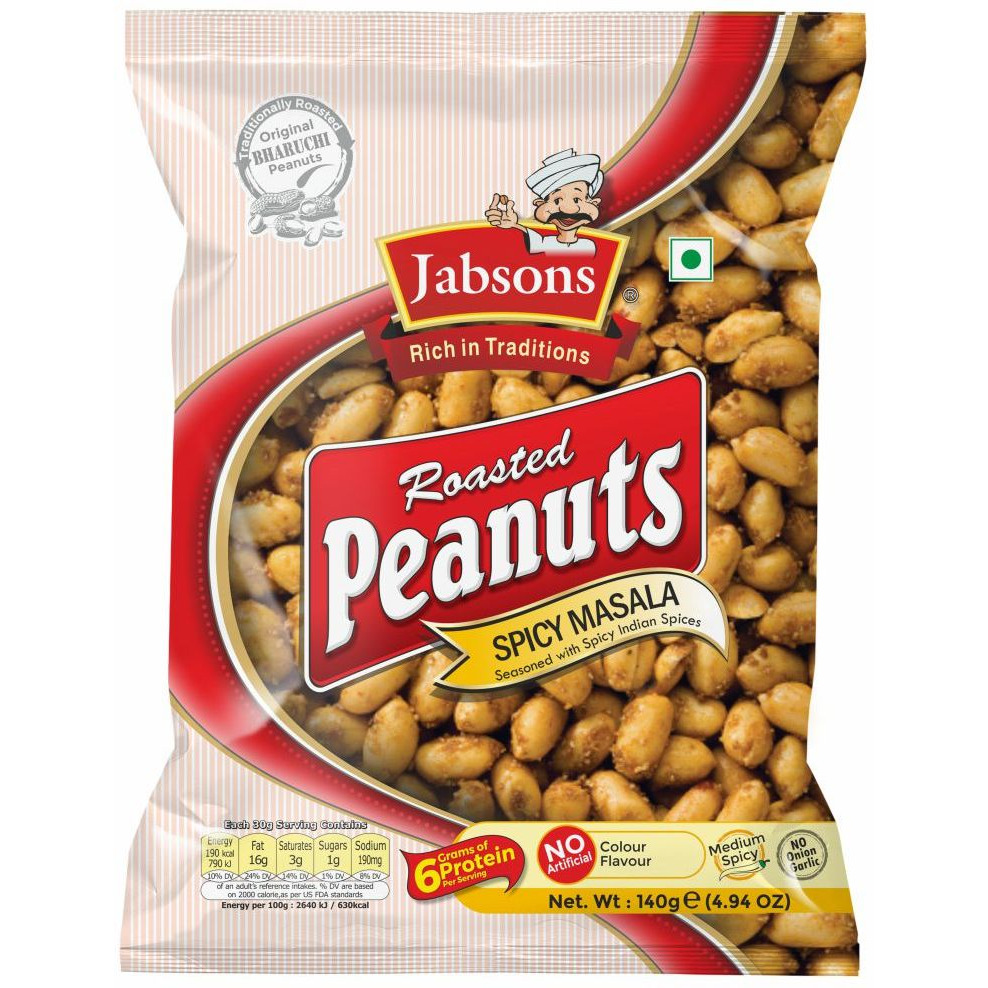 Jabsons Roasted Peanuts Spicy Masala - 140 Gm (4.94 Oz)