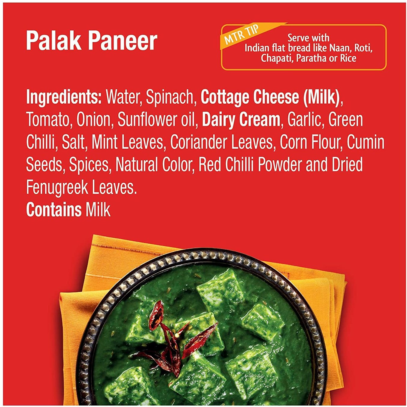 MTR Ready To Eat Palak Paneer - 300 Gm (10.5 Oz)
