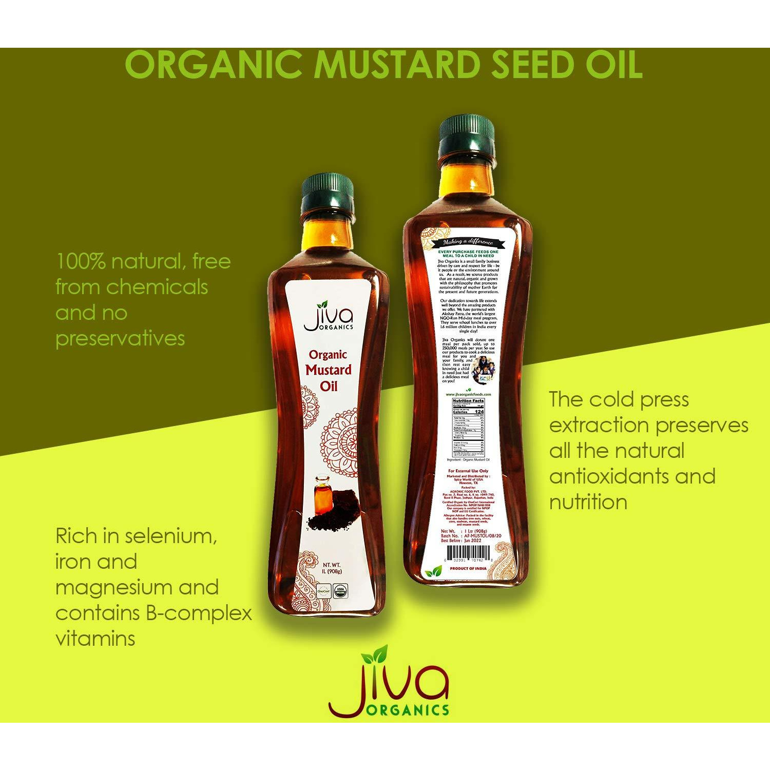 Jiva Organics Organic Mustard Oil - 1 L (33.8 Fl Oz)