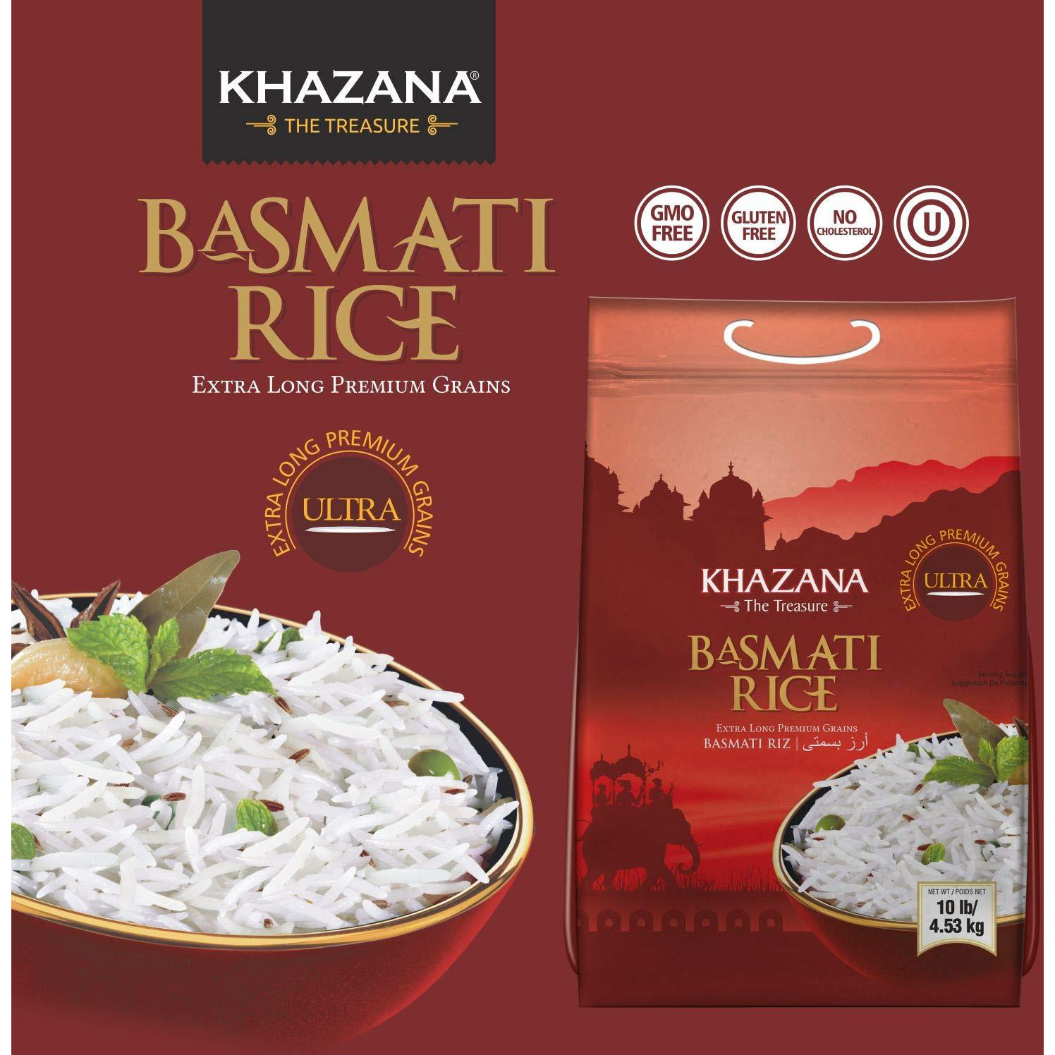 Khazana Brown Basmati Rice Extra Long Premium Grain - 10 Lb (4.5 Kg)