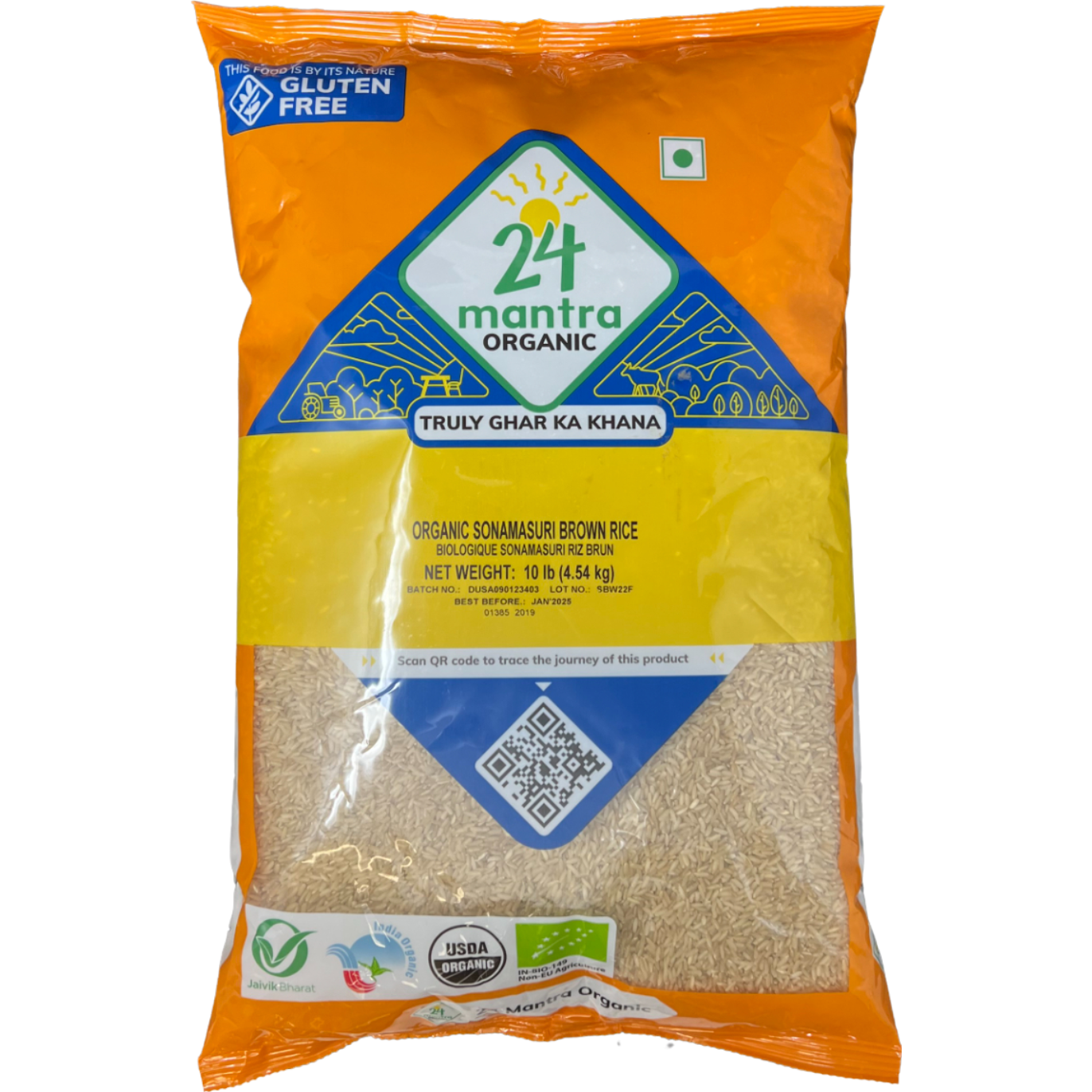 24 Mantra Organic Sonamasuri Brown Rice - 10 Lb (4.5 Kg)